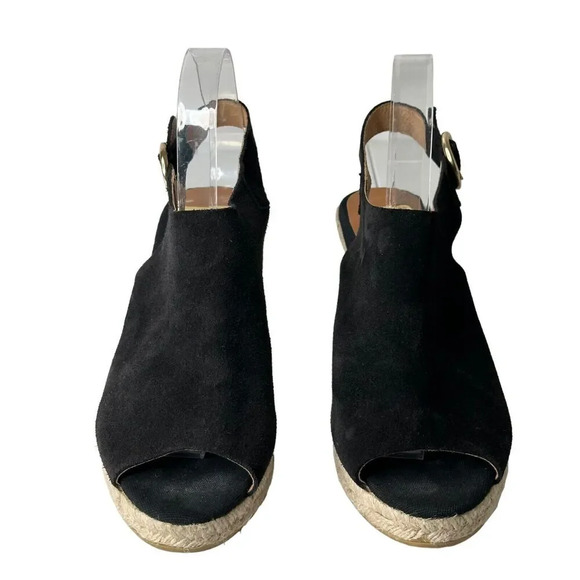 Kanna Espadrille Wedge Sandals Black Suede Peep Toe Slingback Size 9.5 Casual - Picture 2 of 9